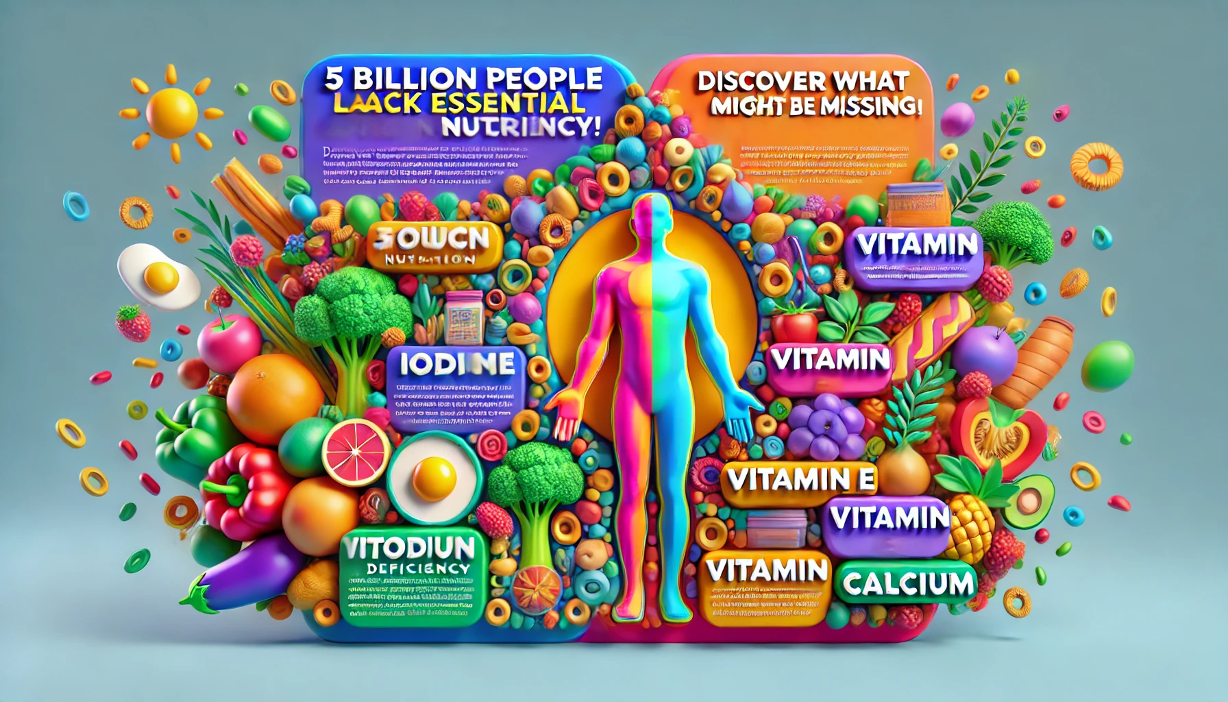 Dall·e 2024 10 07 06.45.36   a vibrant and engaging 3d cartoon style thumbnail image illustrating the concept of global nutrient deficiency. the left side features colorful and ex